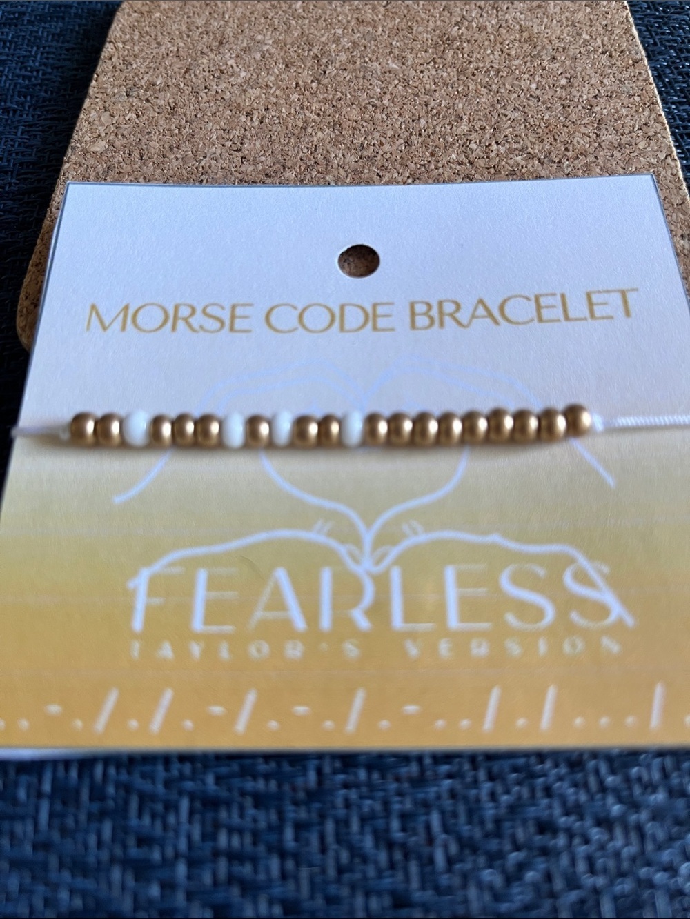 Free with purchase. Fearless Morse Code Bracelet - Gold & White Beads